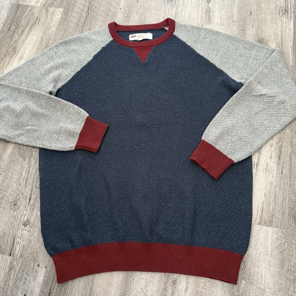 Levi's Crewneck Sweater Mens Large Standard Fit Blue Gray Raglan Cotton Blend